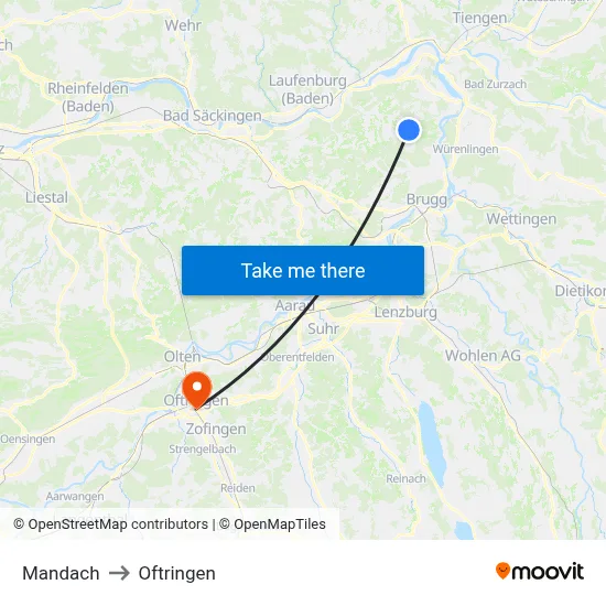 Mandach to Oftringen map