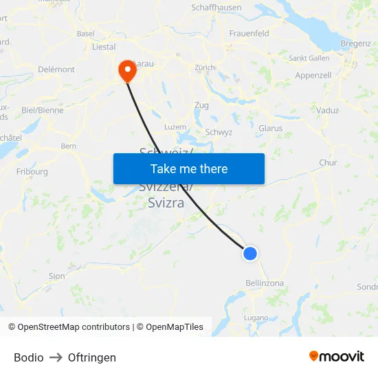 Bodio to Oftringen map