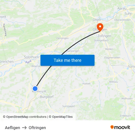 Aefligen to Oftringen map