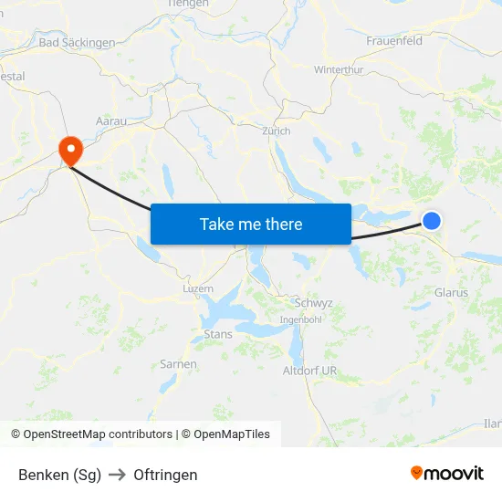 Benken (Sg) to Oftringen map