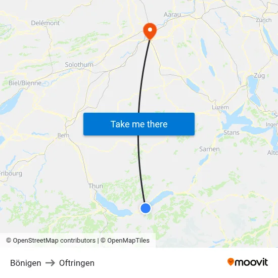 Bönigen to Oftringen map