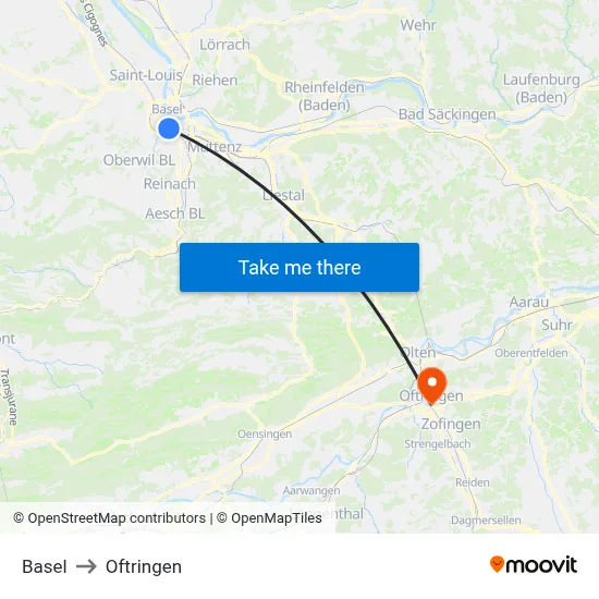 Basel to Oftringen map