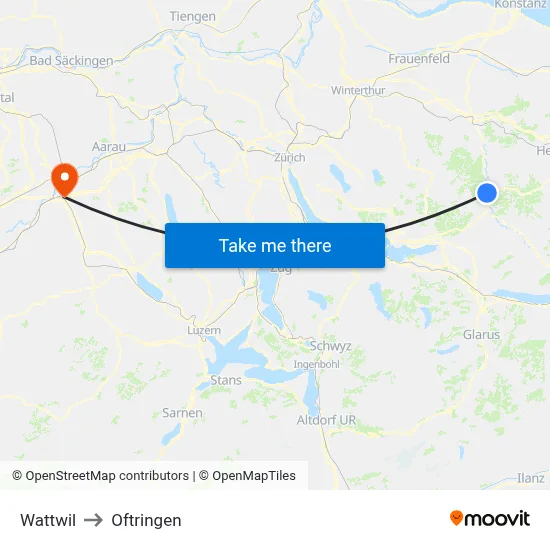 Wattwil to Oftringen map