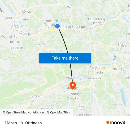 Möhlin to Oftringen map