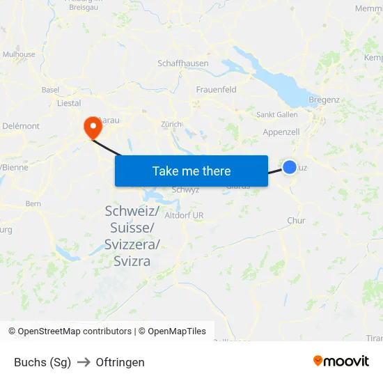 Buchs (Sg) to Oftringen map