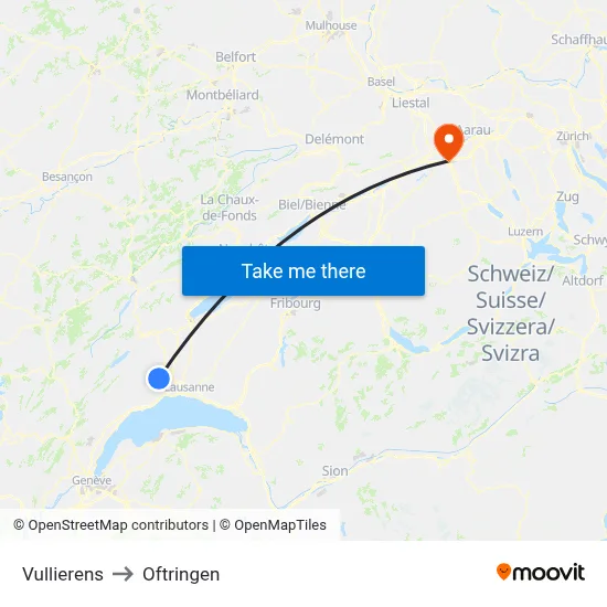 Vullierens to Oftringen map