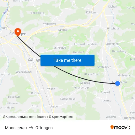 Moosleerau to Oftringen map
