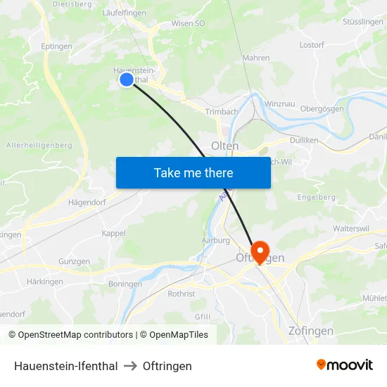 Hauenstein-Ifenthal to Oftringen map