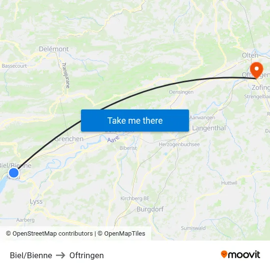 Biel/Bienne to Oftringen map
