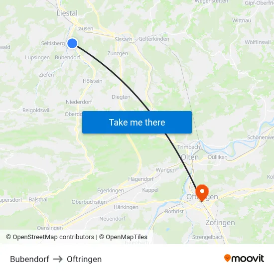 Bubendorf to Oftringen map