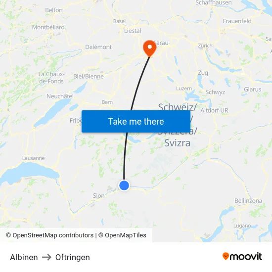 Albinen to Oftringen map
