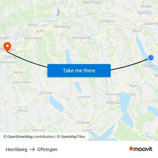 Herrliberg to Oftringen map