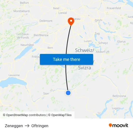Zeneggen to Oftringen map
