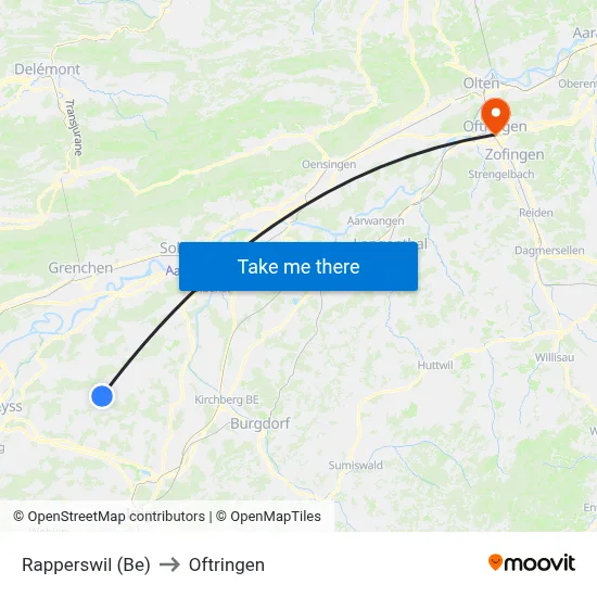 Rapperswil (Be) to Oftringen map