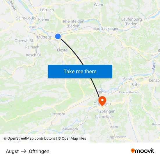 Augst to Oftringen map