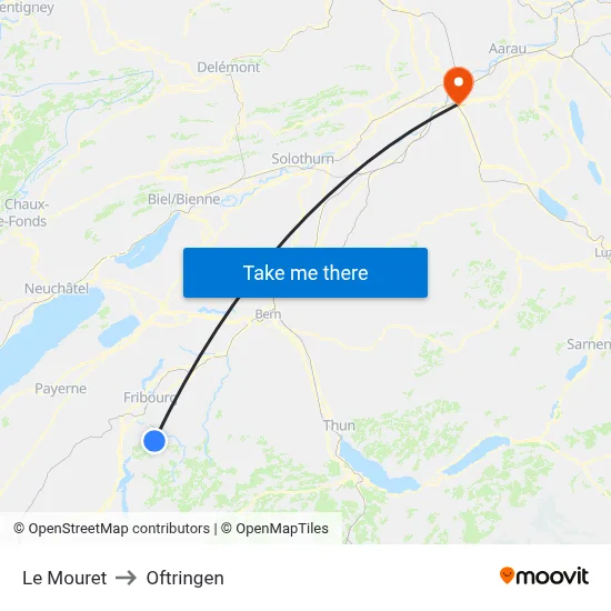 Le Mouret to Oftringen map
