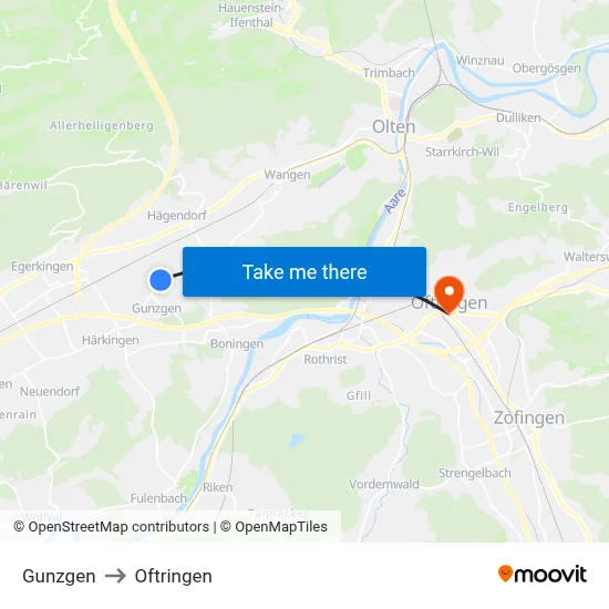 Gunzgen to Oftringen map