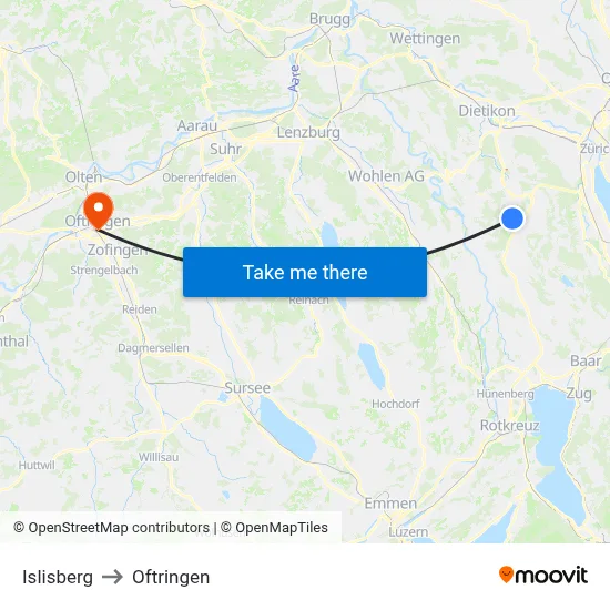 Islisberg to Oftringen map