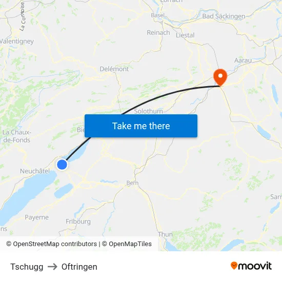 Tschugg to Oftringen map