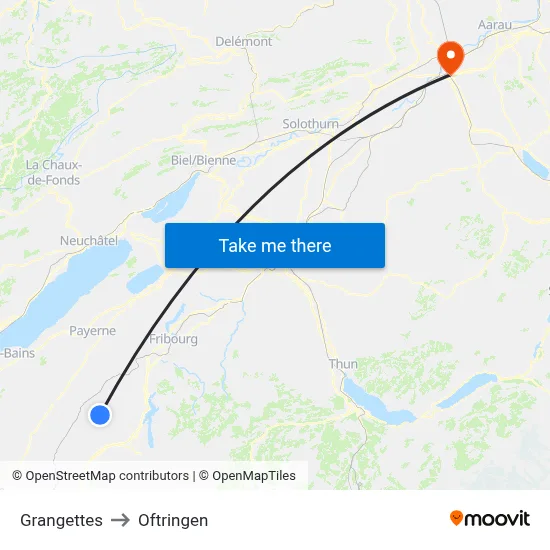 Grangettes to Oftringen map