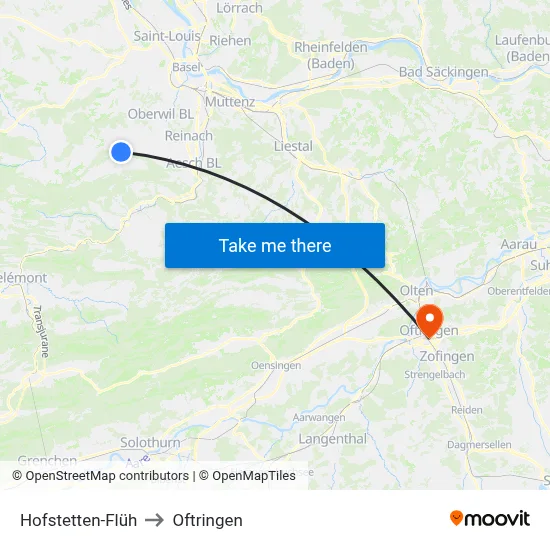 Hofstetten-Flüh to Oftringen map