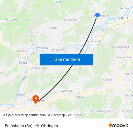 Erlinsbach (So) to Oftringen map