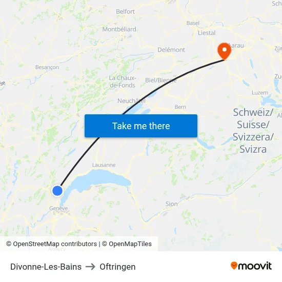 Divonne-Les-Bains to Oftringen map