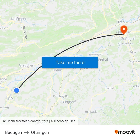 Büetigen to Oftringen map