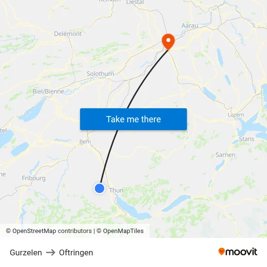 Gurzelen to Oftringen map