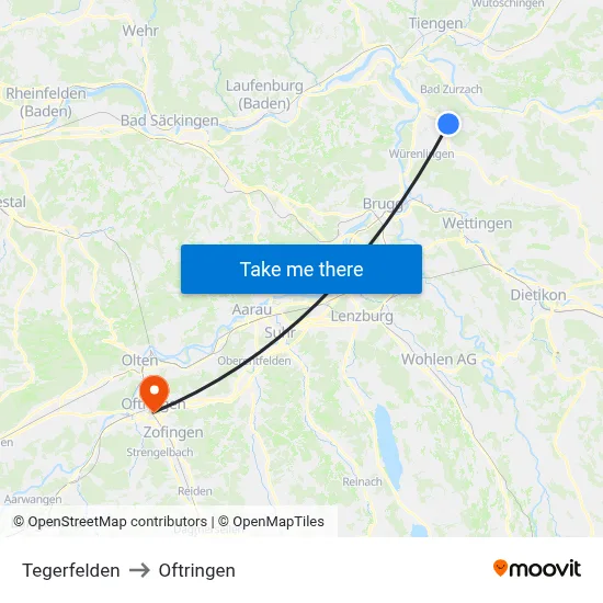 Tegerfelden to Oftringen map