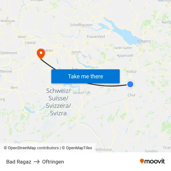 Bad Ragaz to Oftringen map
