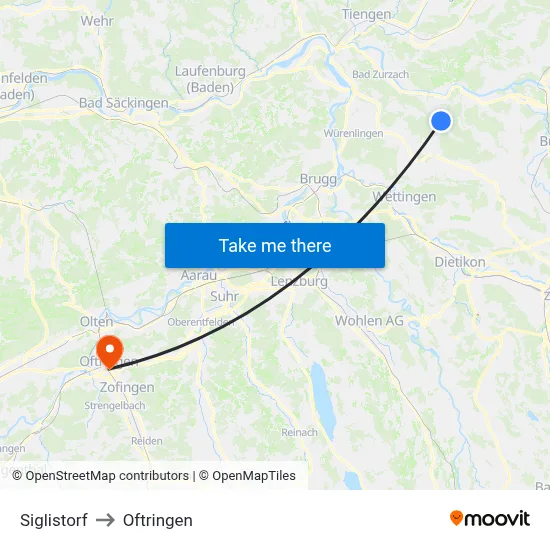 Siglistorf to Oftringen map