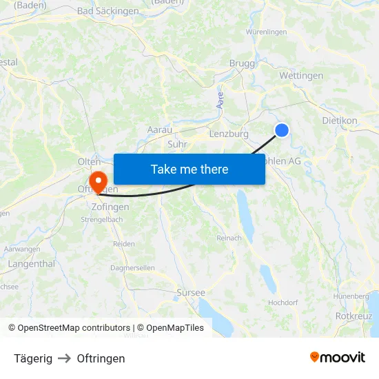 Tägerig to Oftringen map