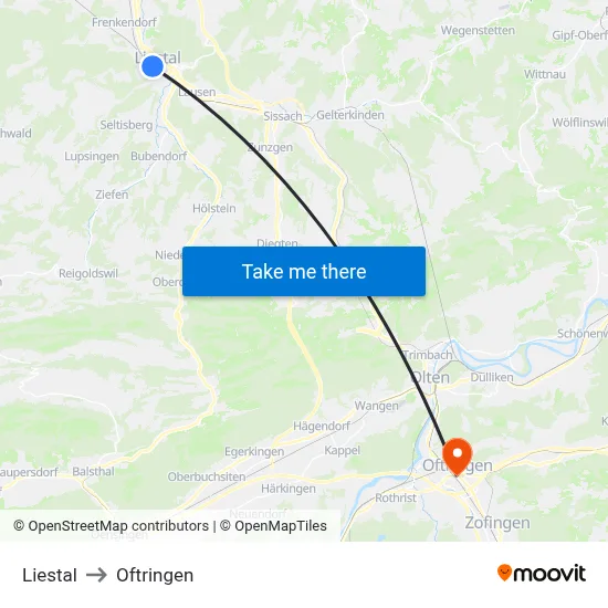 Liestal to Oftringen map