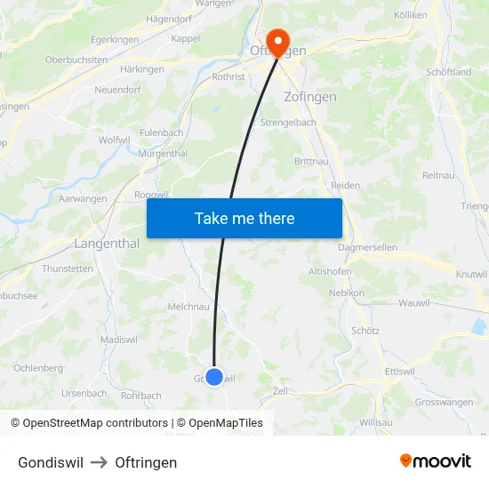 Gondiswil to Oftringen map