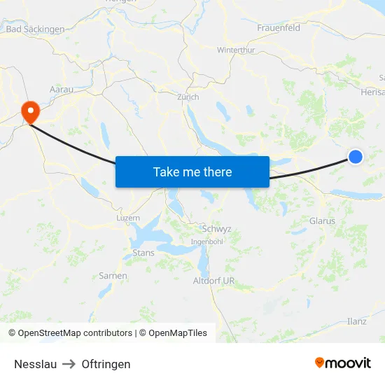 Nesslau to Oftringen map