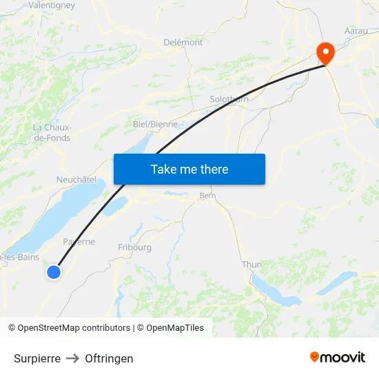 Surpierre to Oftringen map