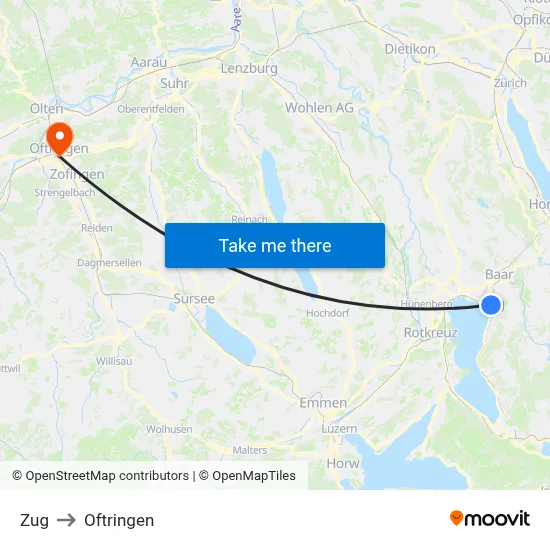 Zug to Oftringen map