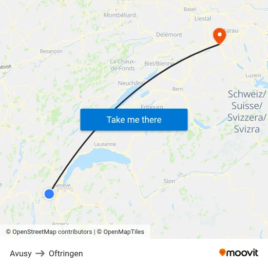 Avusy to Oftringen map