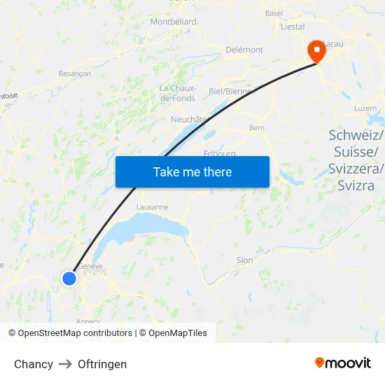 Chancy to Oftringen map