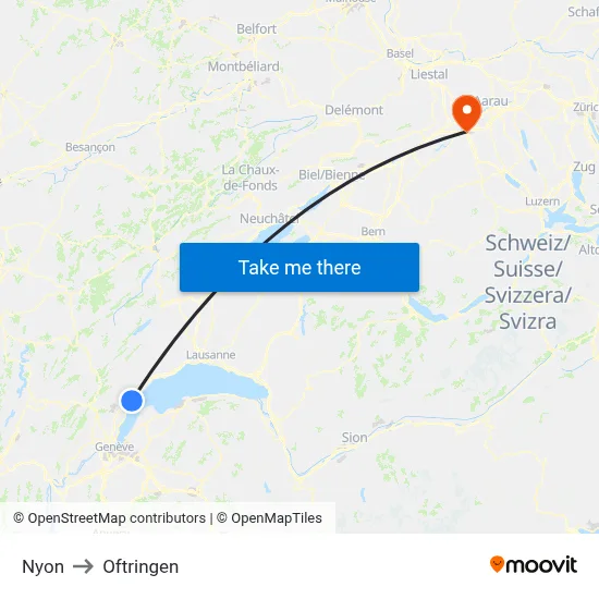 Nyon to Oftringen map