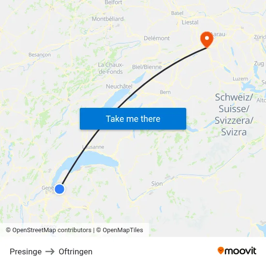 Presinge to Oftringen map