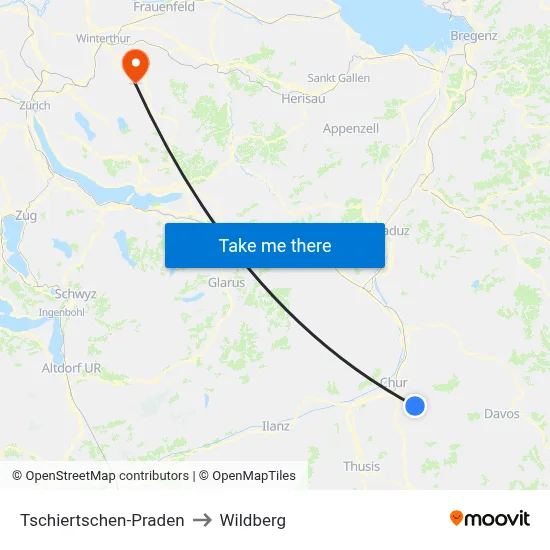 Tschiertschen-Praden to Wildberg map