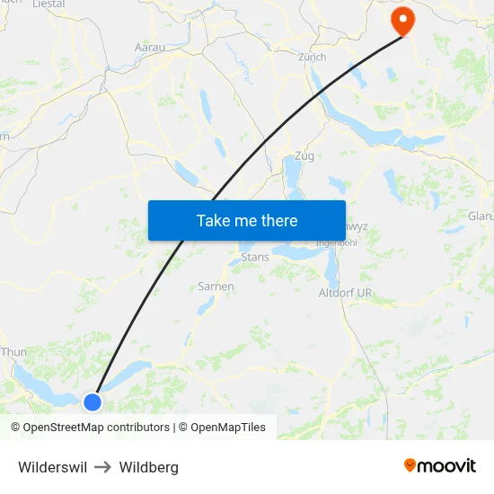 Wilderswil to Wildberg map