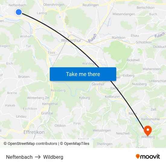 Neftenbach to Wildberg map