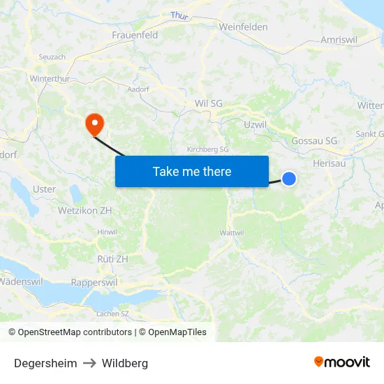 Degersheim to Wildberg map