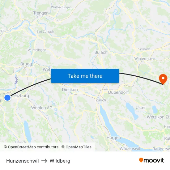 Hunzenschwil to Wildberg map
