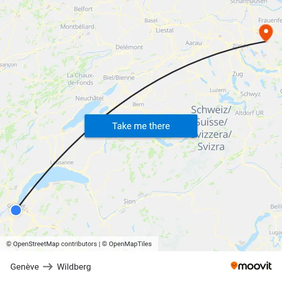 Genève to Wildberg map