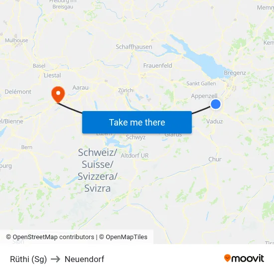 Rüthi (Sg) to Neuendorf map