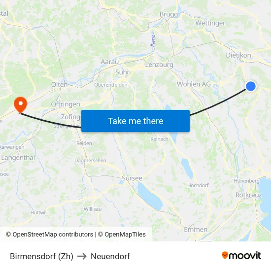 Birmensdorf (Zh) to Neuendorf map